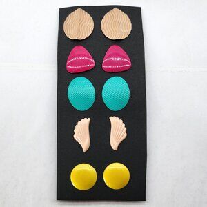 BFD- Colourful 80's Enamel Coated Metal Fashion Earring 5 Pack